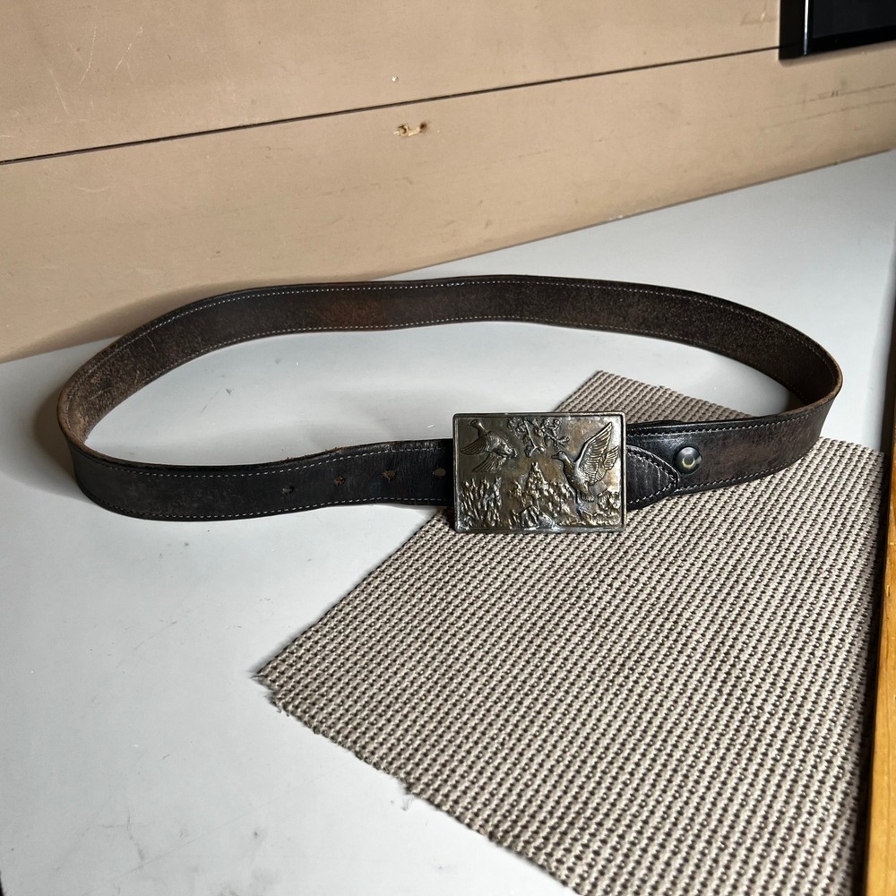 Vintage Strong B860-40 Leather Belt Brass Duck Hunting Buckle Brown 40